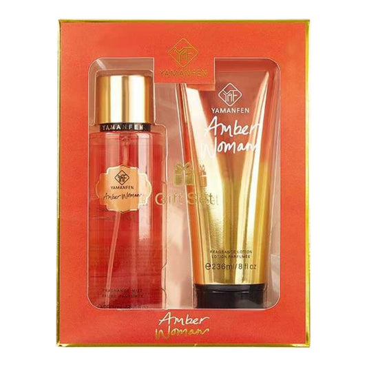 Coffret Cadeau Brume 250 ML & Lotion Parfumée 235 ML – Yamanfen (Modèle : Amber Woman)