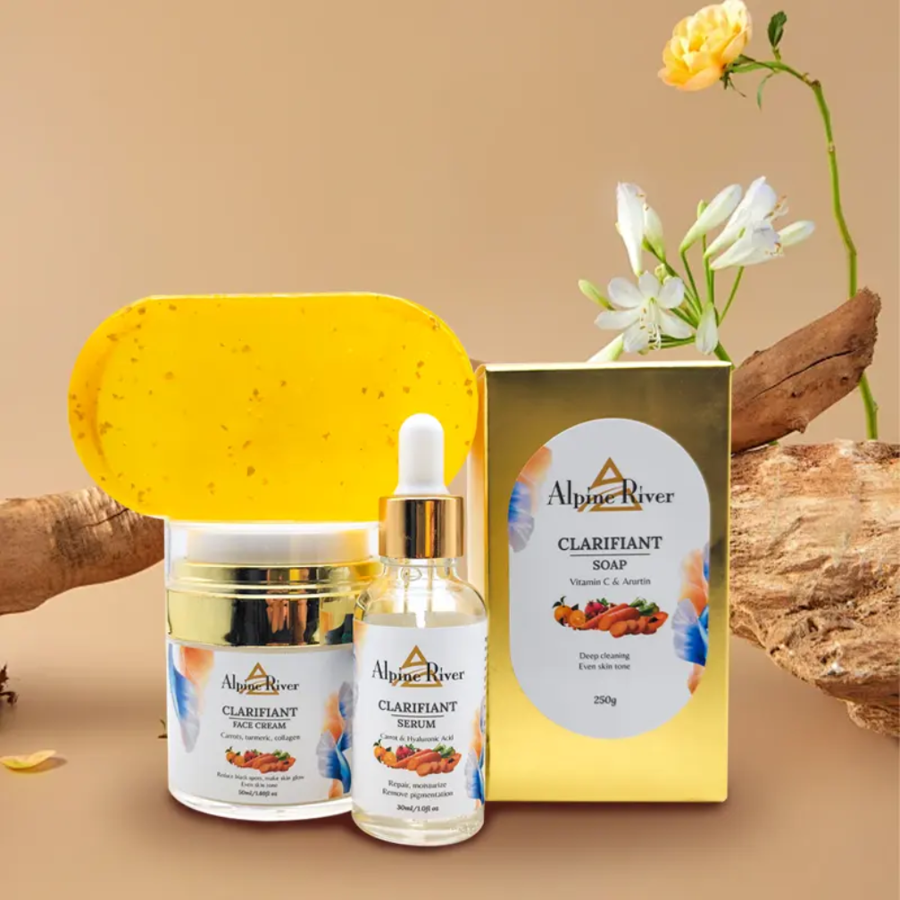 Pack Routine Éclat Anti-Taches "Clarifiant" – Alpine River (Savon + Sérum + Crème)